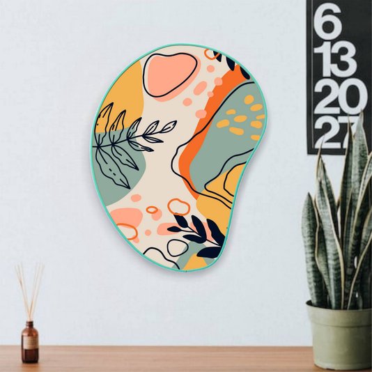 Quadro Orgânico Decorativo Silhueta Folhagens Abstratas Coloridas com Moldura Filete Flexível