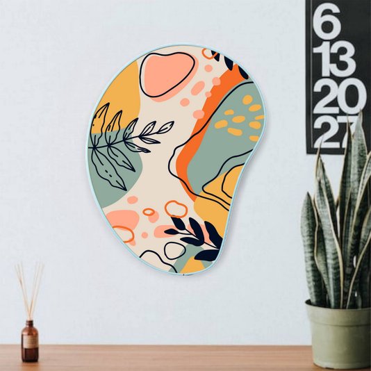 Quadro Orgânico Decorativo Silhueta Folhagens Abstratas Coloridas com Moldura Filete Flexível