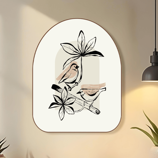 Quadro Orgânico Decorativo Silhueta Pássaros Em Galhos Estilo Japandi