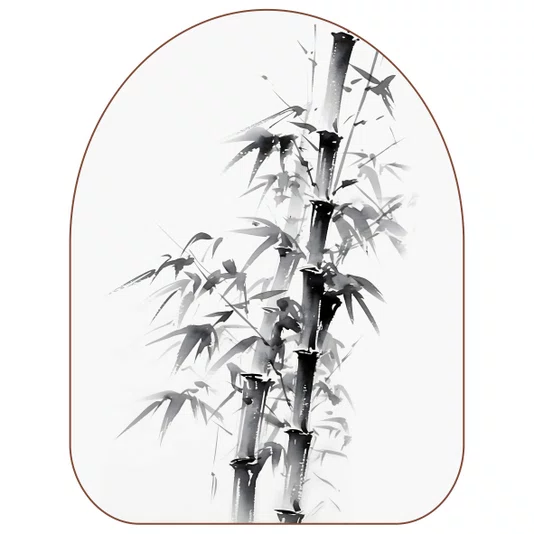 Quadro Orgânico Decorativo Take Pintura de Bambu no Estilo Sumiê com Moldura em Couro Sintético
