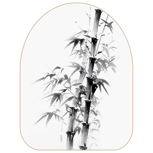 Quadro Orgânico Decorativo Take Pintura de Bambu no Estilo Sumiê com Moldura em Couro Sintético