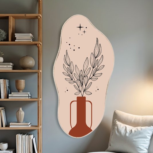 Quadro Orgânico Decorativo Vaso De Planta Marrom Estilo Japandi