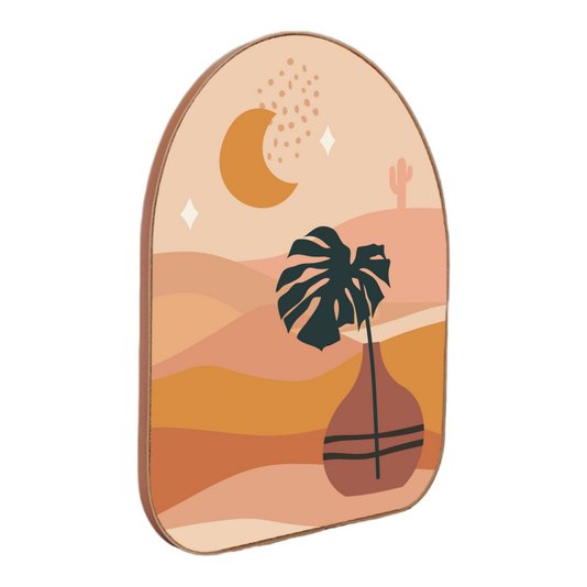 Quadro Orgânico Decorativo Vaso no Deserto com Moldura em Couro Sintético