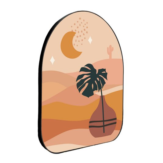 Quadro Orgânico Decorativo Vaso no Deserto com Moldura em Couro Sintético