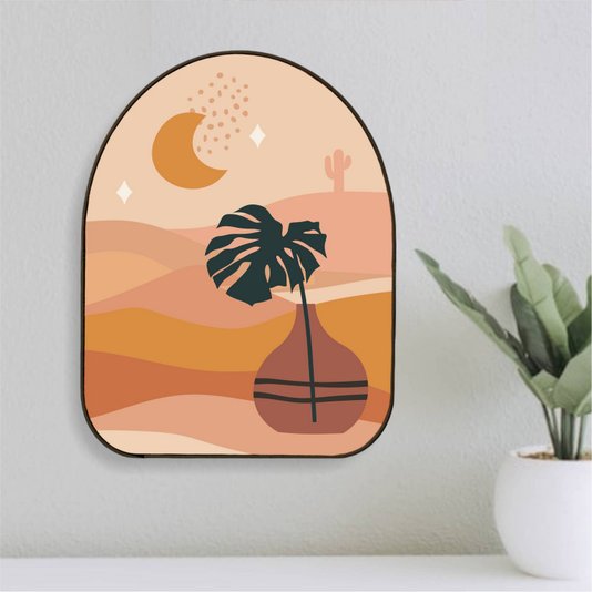 Quadro Orgânico Decorativo Vaso no Deserto com Moldura em Couro Sintético