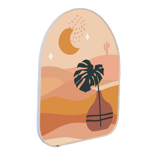 Quadro Orgânico Decorativo Vaso no Deserto com Moldura em Couro Sintético
