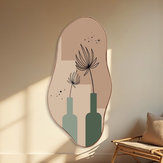 Quadro Orgânico Decorativo Vasos Com Folhas de Palmeira Estilo Japandi