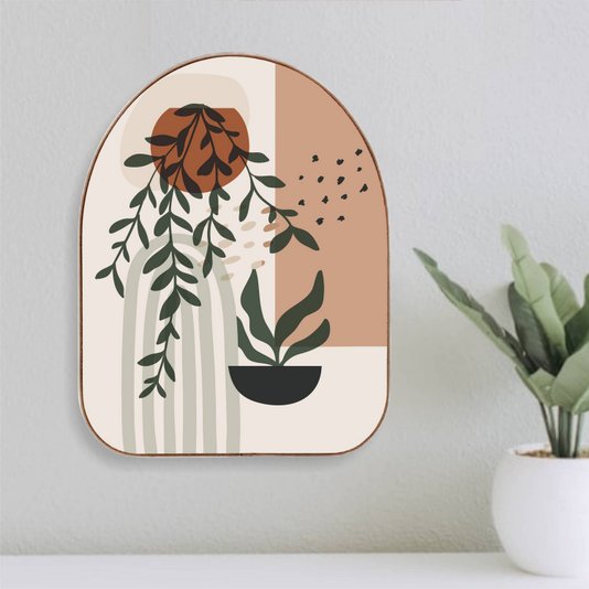 Quadro Orgânico Decorativo Vasos de Folhagens com Moldura em Couro Sintético