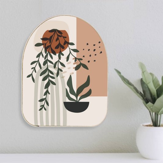 Quadro Orgânico Decorativo Vasos de Folhagens com Moldura em Couro Sintético