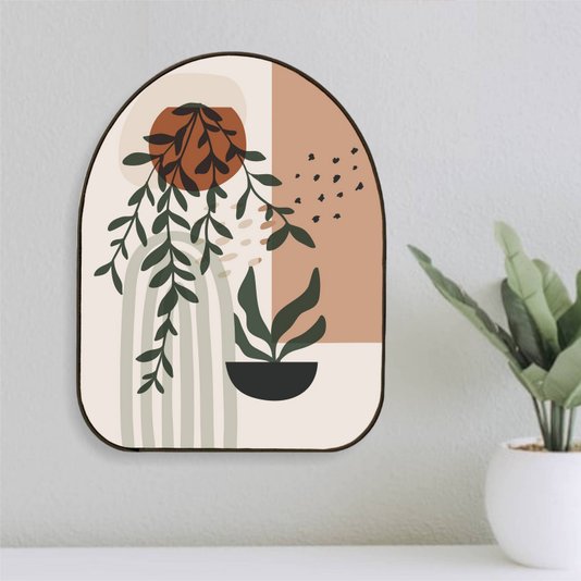 Quadro Orgânico Decorativo Vasos de Folhagens com Moldura em Couro Sintético