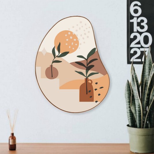 Quadro Orgânico Decorativo Vasos de Folhagens na Escada com Moldura em Couro Sintético