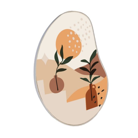 Quadro Orgânico Decorativo Vasos de Folhagens na Escada com Moldura em Couro Sintético