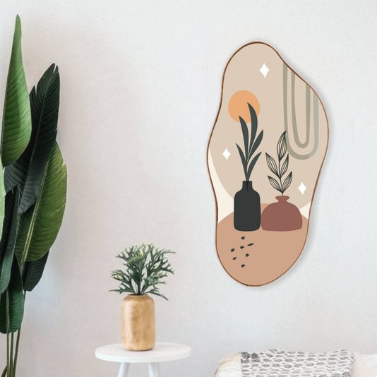 Quadro Orgânico Decorativo Vasos de Folhas com Moldura em Couro Sintético