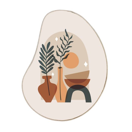 Quadro Orgânico Decorativo Vasos no Chão com Moldura em Couro Sintético