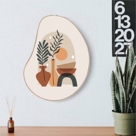 Quadro Orgânico Decorativo Vasos no Chão com Moldura em Couro Sintético