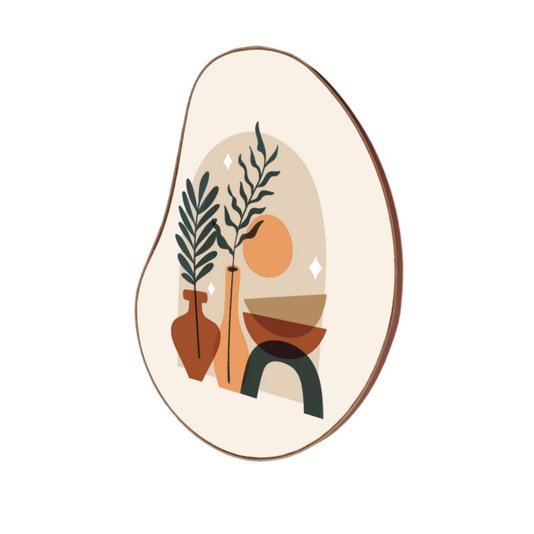 Quadro Orgânico Decorativo Vasos no Chão com Moldura em Couro Sintético