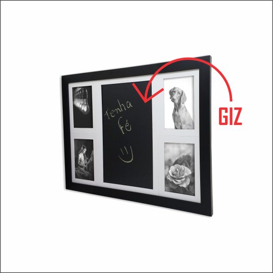 Quadro Painel de Parede para 4 fotos 10x15cm e Blackboard Para Escrever com Giz