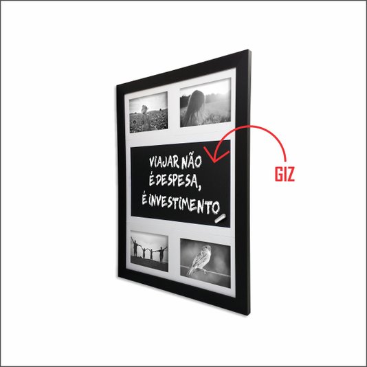 Quadro Painel de Parede para 4 fotos 10x15cm e Blackboard Para Escrever com Giz