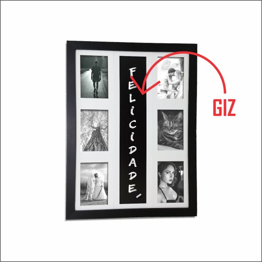 Quadro Painel de Parede para 6 fotos 10x15cm e Blackboard para Escrever com Giz