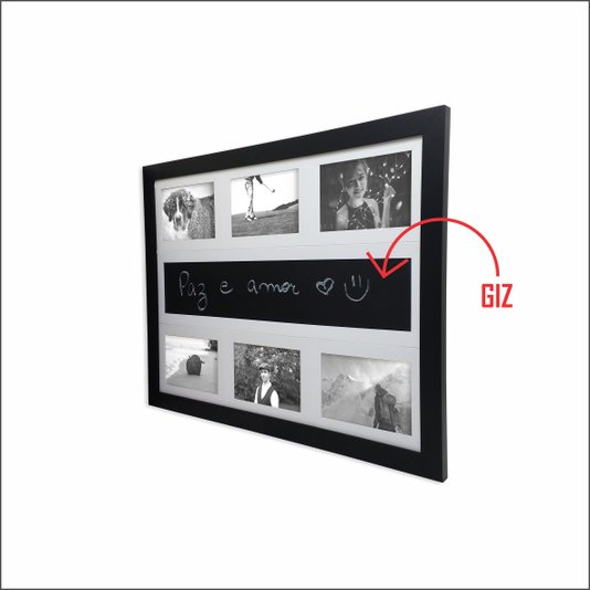 Quadro Painel de Parede para 6 fotos 10x15cm e Blackboard para Escrever com Giz