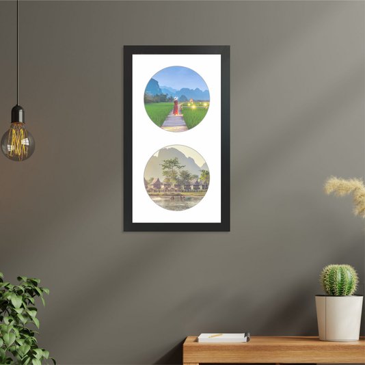 Quadro Painel de Parede para 2 fotos Redondas de 15cm