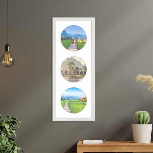 Quadro Painel de Parede para 3 fotos Redondas de 15cm