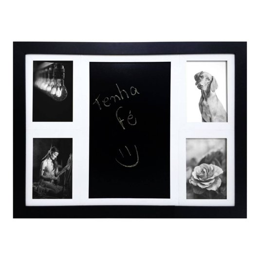 Quadro Painel de Parede para 4 fotos 10x15cm e Blackboard Para Escrever com Giz