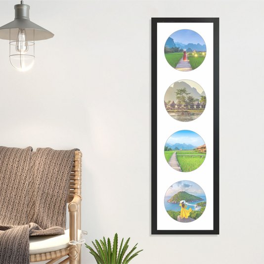 Quadro Painel de Parede para 4 fotos Redondas de 15cm
