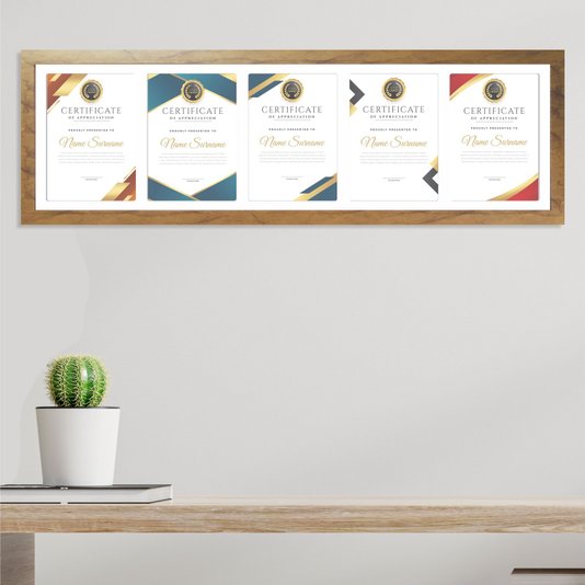 Quadro Painel de Parede para 5 Fotos Certificados Diplomas A4 e Alvará de Funcionamento
