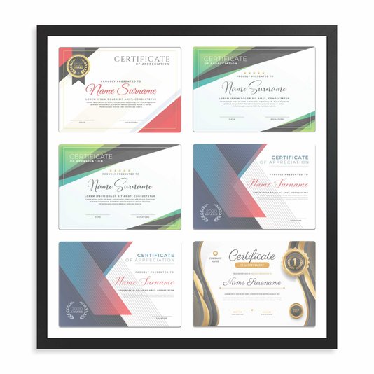 Quadro Painel de Parede para 6 Fotos Certificados Diplomas A4 e Alvará de Funcionamento