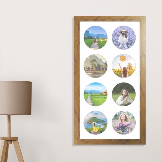 Quadro Painel de Parede para 8 fotos Redondas de 15cm