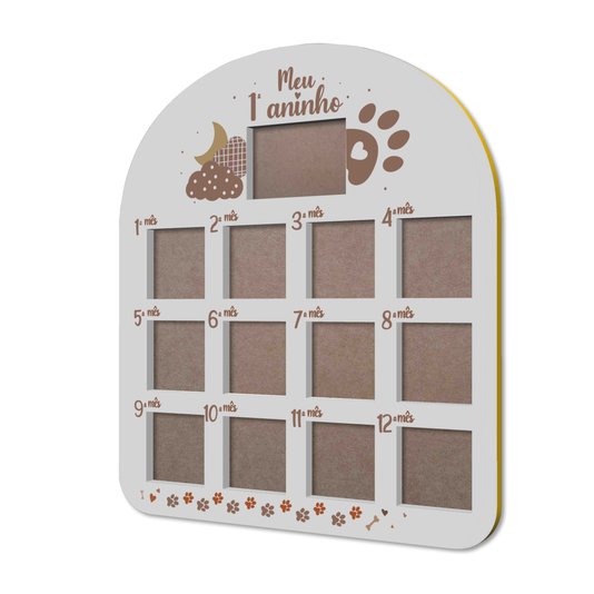 Quadro Painel Mesversário de Parede Para Pet Em Mdf 6mm Laqueado - 1 Foto 10x15cm E 12 Fotos 10x10cm