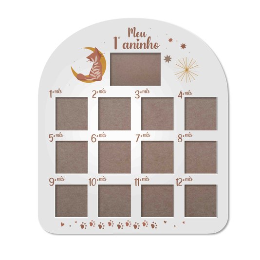 Quadro Painel Mesversário De Parede Para Pet Em Mdf 6mm Laqueado - 1 Foto 10x15cm E 12 Fotos 10x10cm