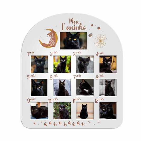 Quadro Painel Mesversário De Parede Para Pet Em Mdf 6mm Laqueado - 1 Foto 10x15cm E 12 Fotos 10x10cm