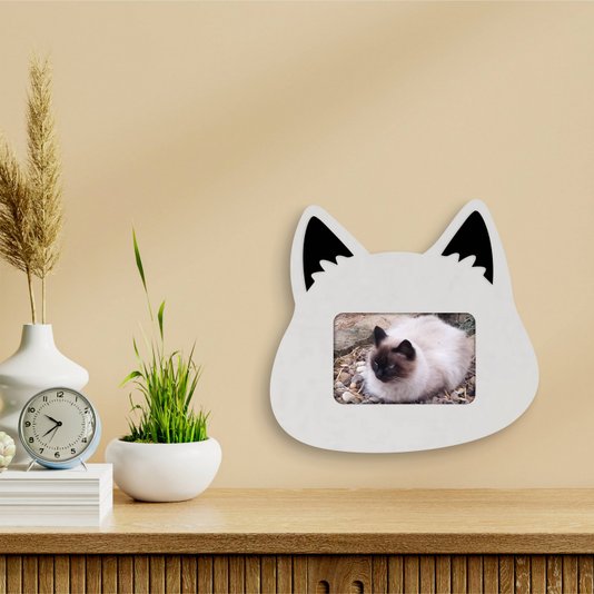 Quadro Porta Retrato de Parede Gato Orelha em Alto Relevo para 1 foto 10x15cm