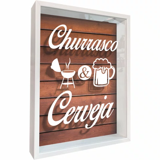 Quadro Porta Tampinhas Churrasco e Cerveja