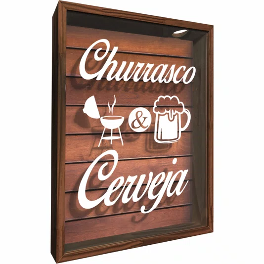 Quadro Porta Tampinhas Churrasco e Cerveja