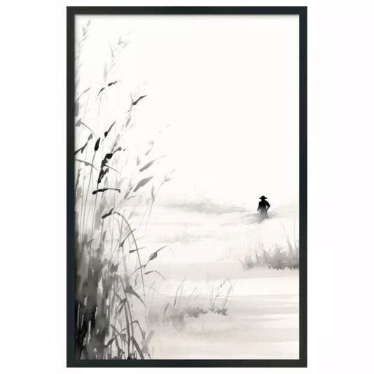 Quadro Decorativo Tanbo Otoko Pintura Homem em Meio aos Campos de Arroz no Estilo Sumiê