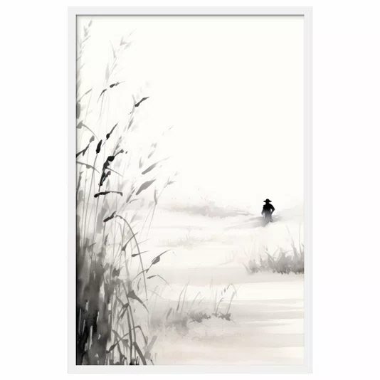 Quadro Decorativo Tanbo Otoko Pintura Homem em Meio aos Campos de Arroz no Estilo Sumiê