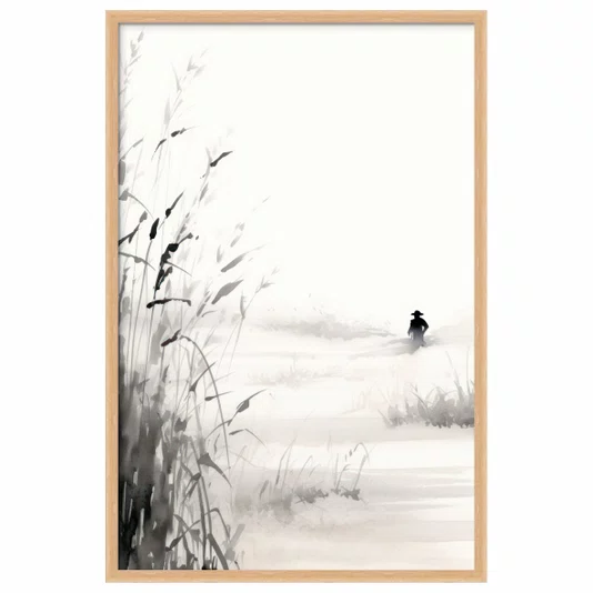 Quadro Decorativo Tanbo Otoko Pintura Homem em Meio aos Campos de Arroz no Estilo Sumiê