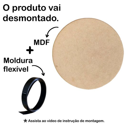 Recorte de Mdf 9mm para Artesanato com Moldura Flexível Plástica - Redondo