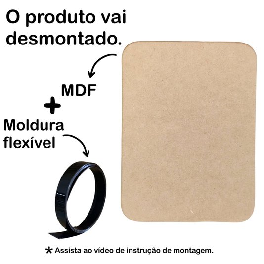 Recorte de Mdf 9mm para Artesanato com Moldura Flexível Plástica - Retângulo