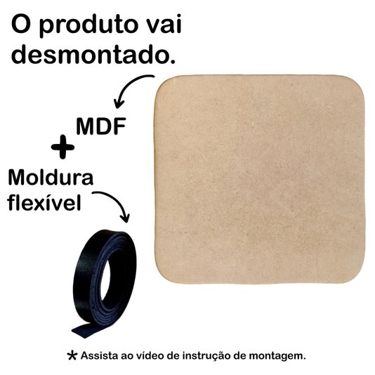 Recorte de Mdf 9mm para Artesanato com Tira de Couro Sintético - Quadrado