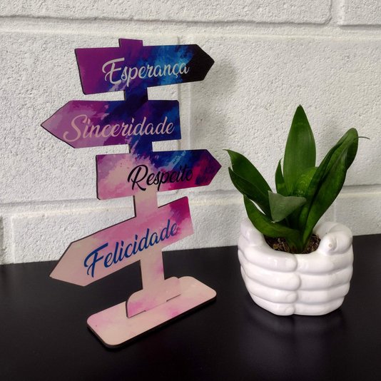 Seta Decorativa Mensageira em Mdf 3mm com Estampa - Esperança, Sinceridade, Respeito, Felicidade