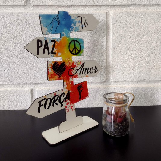 Seta Decorativa Mensageira em Mdf 3mm com Estampa - Fé, Paz, Amor, Força