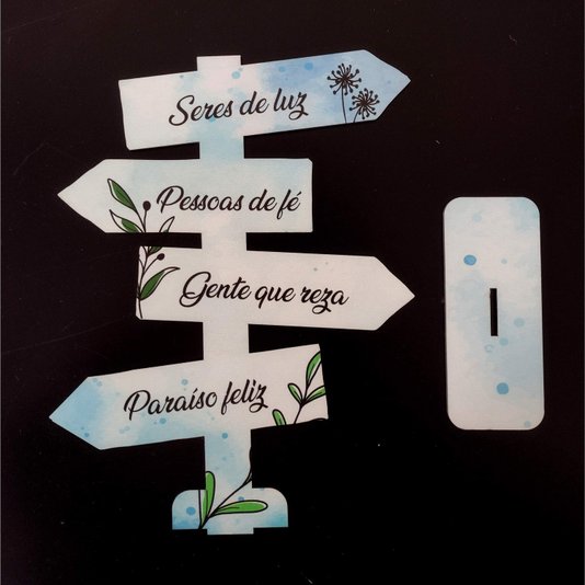 Seta Decorativa Mensageira em Mdf 3mm com Estampa - Seres de Luz, Pessoas de Fé, Gente que Reza, Paraíso Feliz