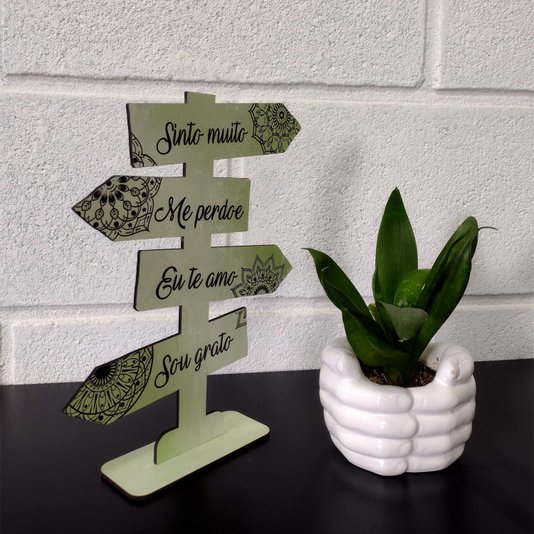 Seta Decorativa Mensageira em Mdf 3mm com Estampa - Sinto Muito, Me Perdoe, Eu Te Amo, Sou Grato