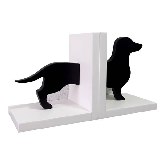 Suporte Aparador de Livros Cachorro Preto - Laqueado