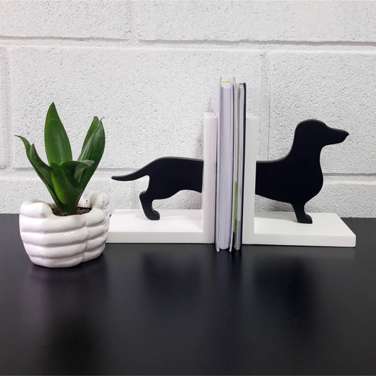 Suporte Aparador de Livros Cachorro Preto - Laqueado