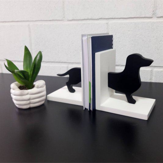Suporte Aparador de Livros Cachorro Preto - Laqueado